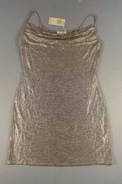 Ramy Brook Dress Womens M Gold Jac Slip Cowl Neck Metallic Mini Party Cocktail